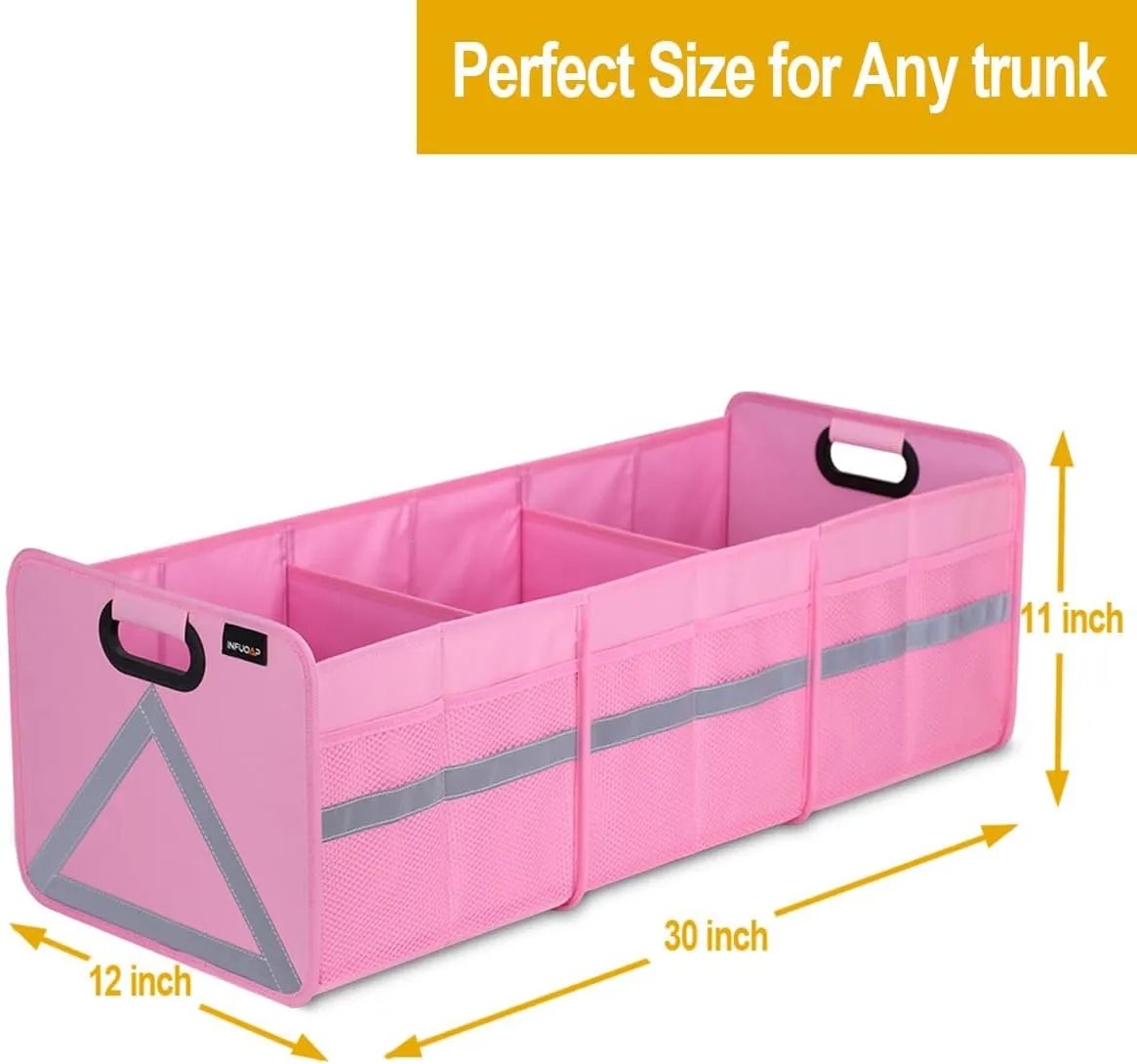 SUV Trunk Organizer - Universal Car Storage with Multi Pockets, Foldable Heavy Duty Collapsible Trunk Storage with Reflective Stripe