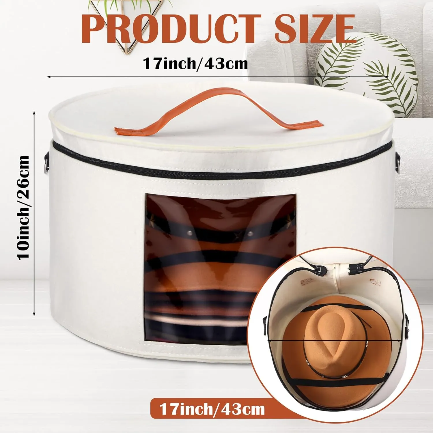 Suzile 4 Pack Large Round Foldable Felt Hat Box for Women Storage 17 x 10 Inch Cowboy Hat Storage Box with Lid Closet Cowboy Case Organizer Clothes Bin(White)