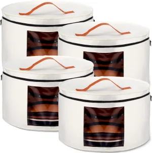 Suzile 4 Pack Large Round Foldable Felt Hat Box for Women Storage 17 x 10 Inch Cowboy Hat Storage Box with Lid Closet Cowboy Case Organizer Clothes Bin(White)