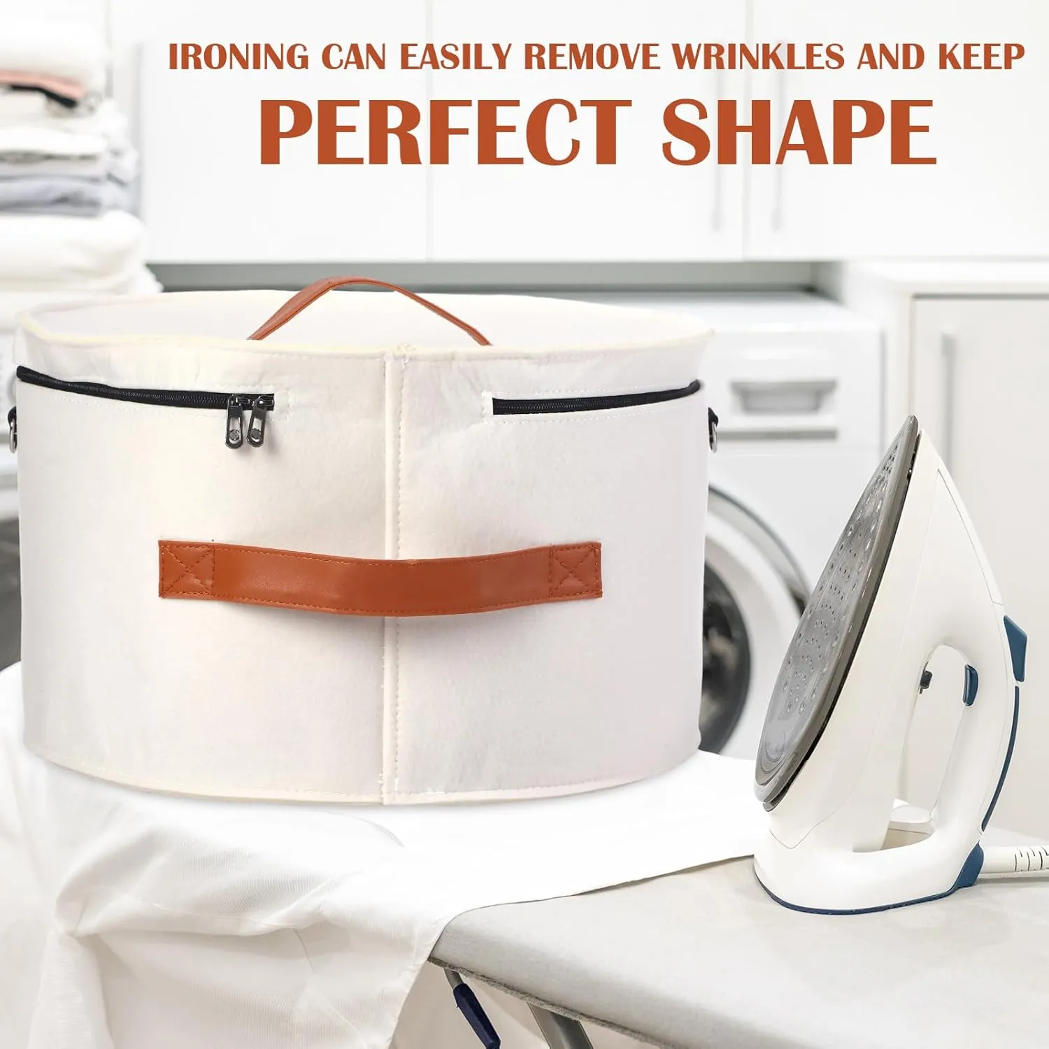 Suzile 4 Pack Large Round Foldable Felt Hat Box for Women Storage 17 x 10 Inch Cowboy Hat Storage Box with Lid Closet Cowboy Case Organizer Clothes Bin(White)
