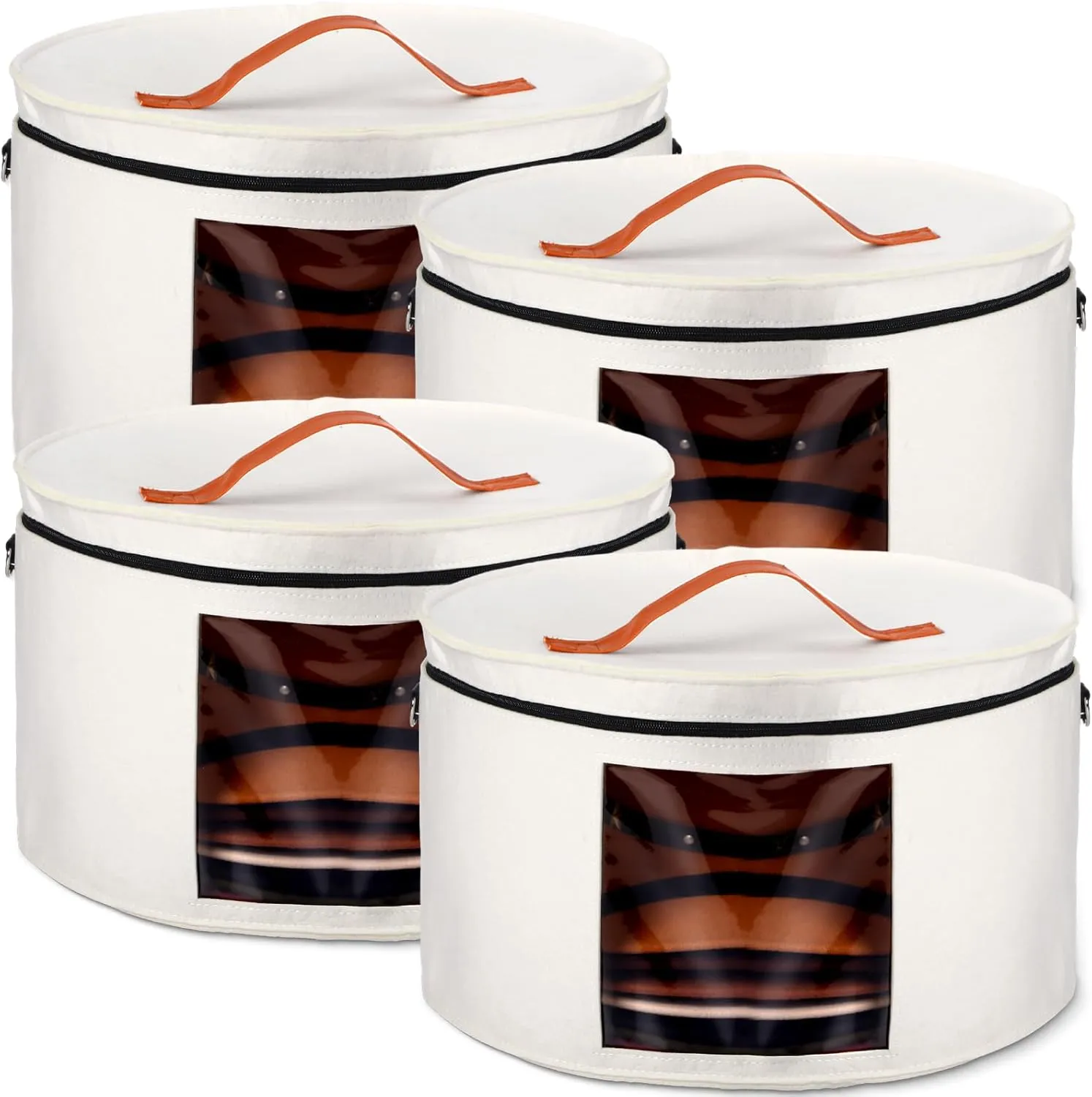 Suzile 4 Pack Large Round Foldable Felt Hat Box for Women Storage 17 x 10 Inch Cowboy Hat Storage Box with Lid Closet Cowboy Case Organizer Clothes Bin(White)