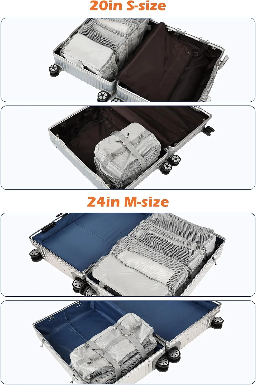 TABITORA Travel Luggage Organizer insert Hanging Packing Cubes for Suitcase Carry on Closet Hanging Shelves Folding(Black,M)