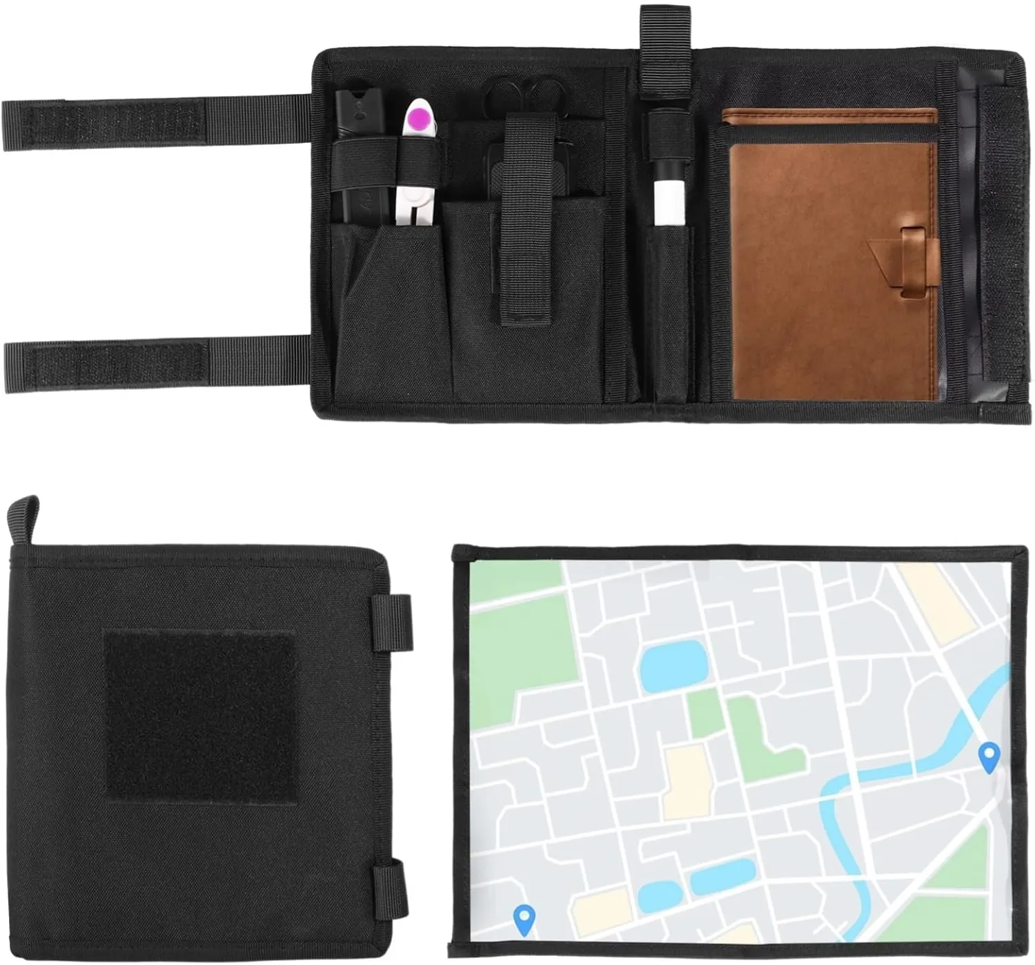 Tactical Outdoor Map Pouch with Transparent Cover, Multi-Pocket Organizer with Pen Loops, Foldable Waterproof Case