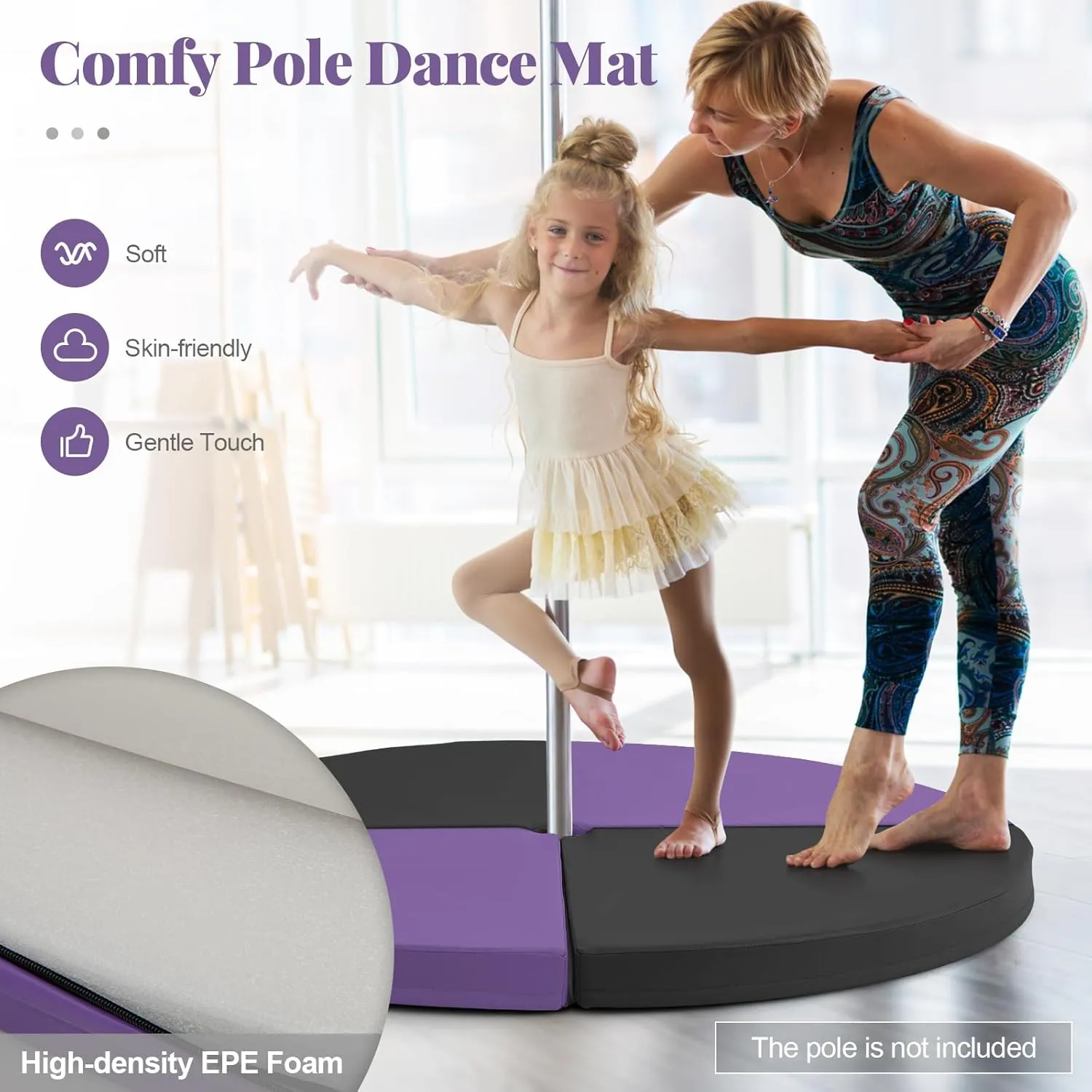 Tangkula Pole Dance Mat, Foldable Round Crash Mat with EPE Foam Padding & PU Cover, Protective Fall Safety Cushion for Home, Gym, Yoga Exercise