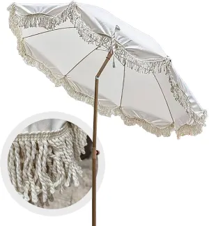 Tassel Umbrella Outdoor Large Parasol, Tilt, Beach Folding Open-air Parasol, Iron Umbrella Pole, Windproof Frame And Sun Shade Canopy, Adjustable Height