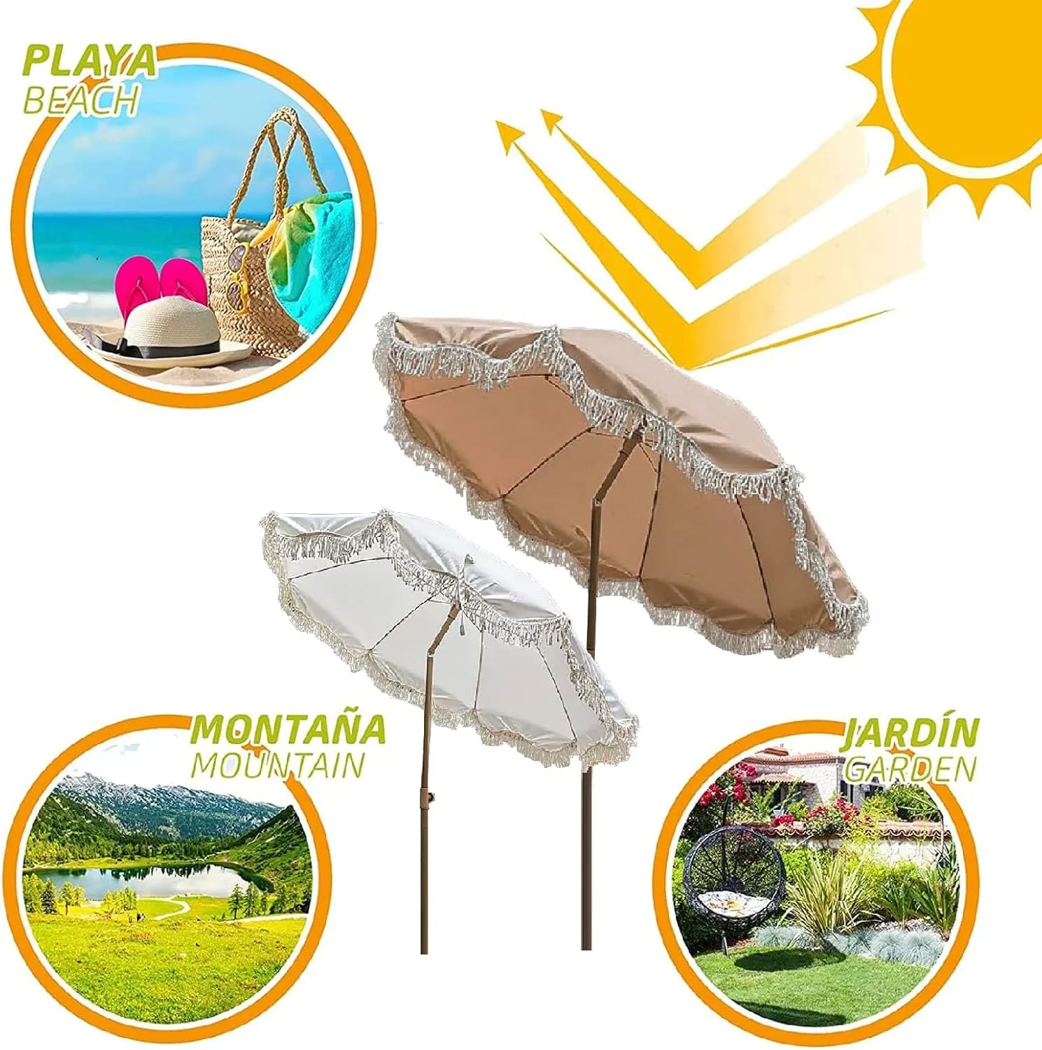 Tassel Umbrella Outdoor Large Parasol, Tilt, Beach Folding Open-air Parasol, Iron Umbrella Pole, Windproof Frame And Sun Shade Canopy, Adjustable Height