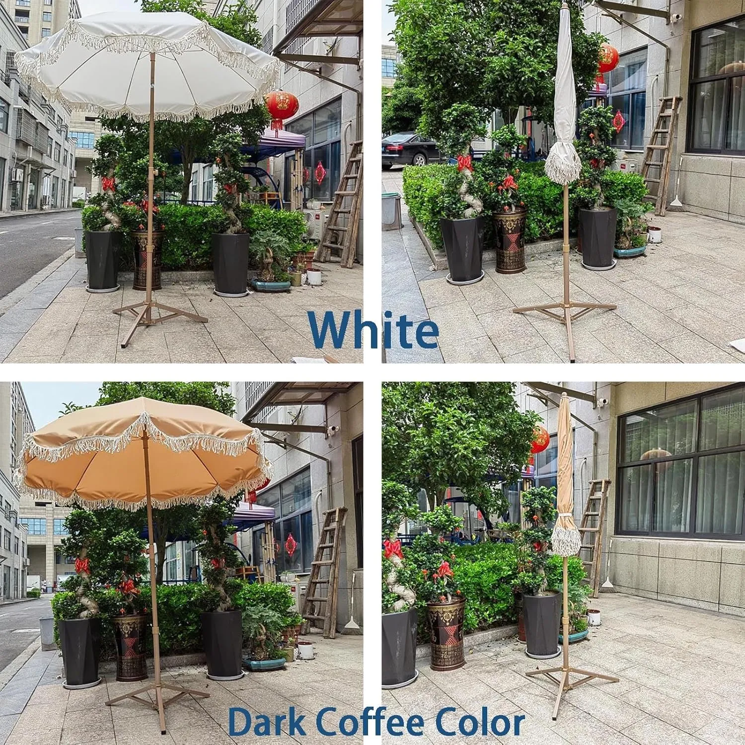 Tassel Umbrella Outdoor Large Parasol, Tilt, Beach Folding Open-air Parasol, Iron Umbrella Pole, Windproof Frame And Sun Shade Canopy, Adjustable Height