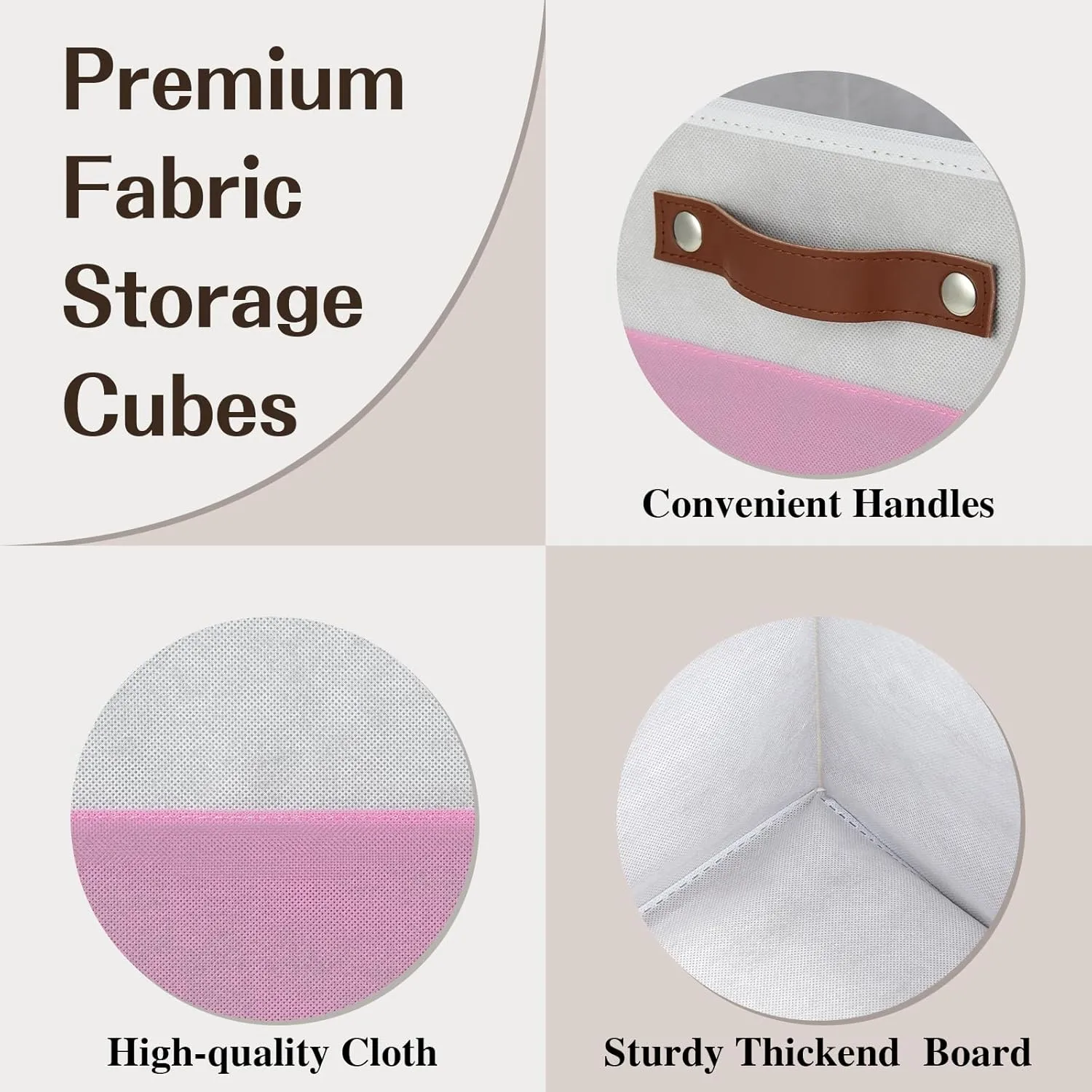 Temary Foldable Cube Baskets 4Pack - Clothes Shelf Storage with Handles, Fabric Storage Organizer Bins (White&Pink, 13x15x13 Inch)