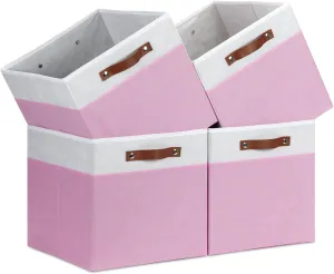 Temary Foldable Cube Baskets 4Pack - Clothes Shelf Storage with Handles, Fabric Storage Organizer Bins (White&Pink, 13x15x13 Inch)