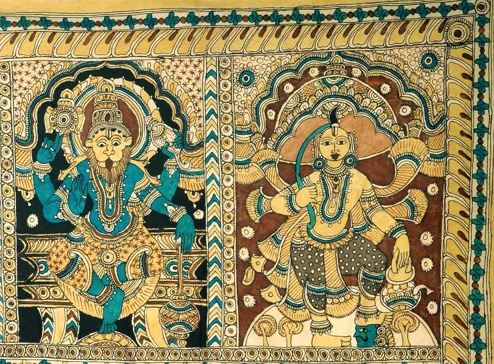Ten Incarnations of Sri Vishnu - Cotton Kalamkari Painting