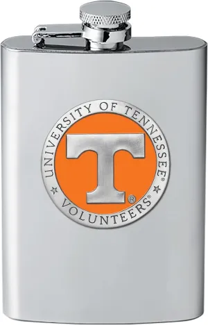 Tennessee Volunteers Flask | 8 Ounce Liquor Flask Container - Stainless Steel | Intricately Crafted Metal Pewter Alma Mater Inlay
