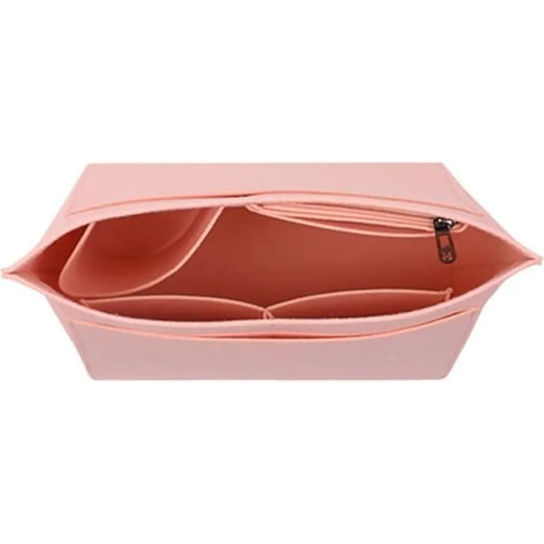 TERRIFI Multi-Pocket Felt Handbag Organizer, Folding Tote Bag organizer insert, Felt Organizer Insert Handbags & Base Shaper, for Insert Wallet Organizer for Longchamp (Small, Pink)