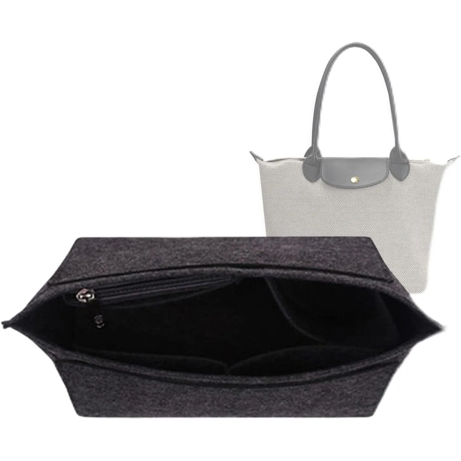 TERRIFI Multi-Pocket Felt Handbag Organizer, Folding Tote Bag organizer insert, Felt Organizer Insert Handbags & Base Shaper, for Insert Wallet Organizer for Longchamp (Small, Pink)