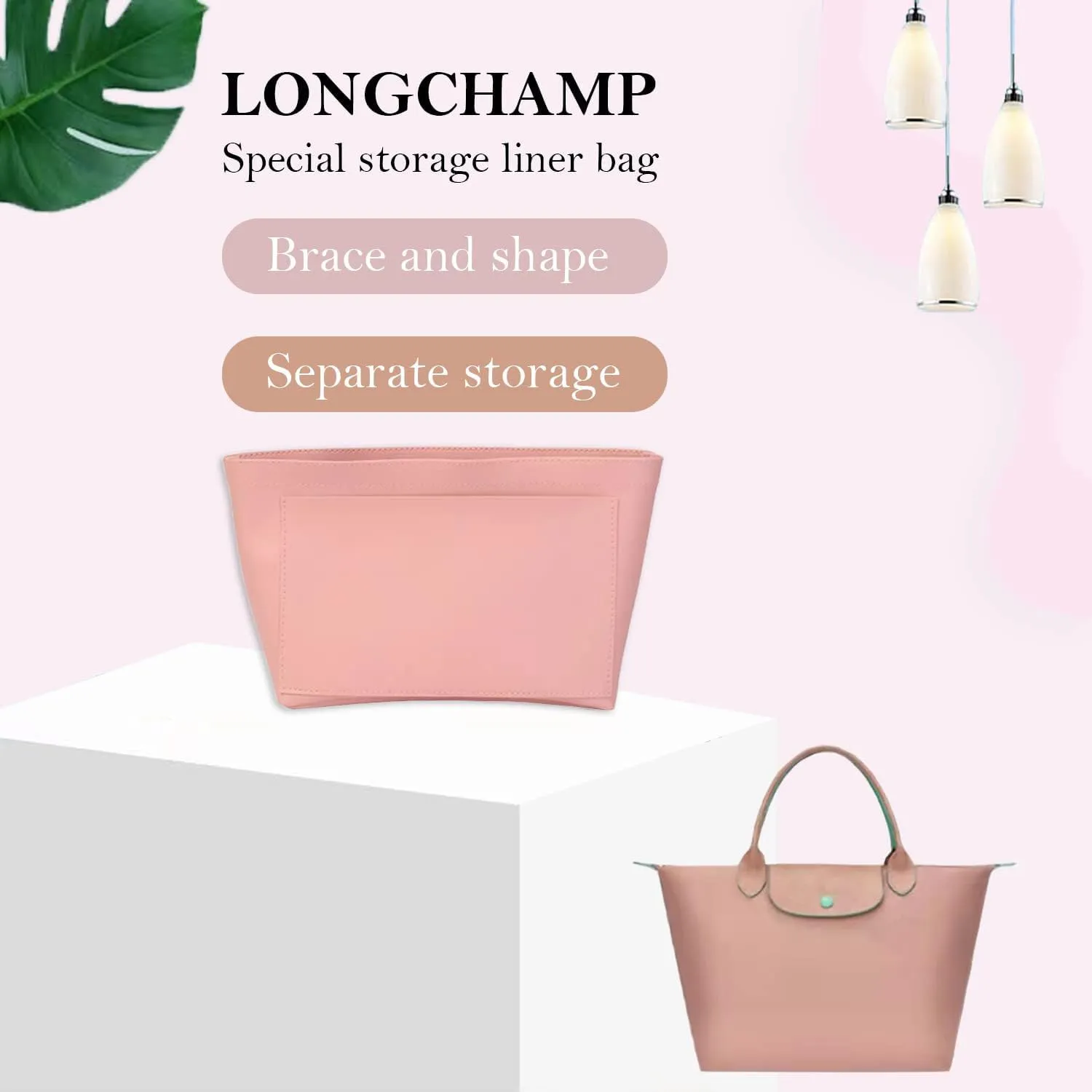 TERRIFI Multi-Pocket Felt Handbag Organizer, Folding Tote Bag organizer insert, Felt Organizer Insert Handbags & Base Shaper, for Insert Wallet Organizer for Longchamp (Small, Pink)