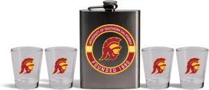 The Memory Company | Licensed NCAA Stainless Steel Team Logo Flask and (4) Shot Glass Set