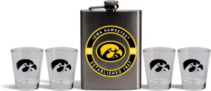 The Memory Company | Licensed NCAA Stainless Steel Team Logo Flask and (4) Shot Glass Set