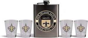The Memory Company Officially Licensed NFL Stainless Steel Team Logo Flask & Shot Glass Gift Set - Premium 8oz Flask with 4 2oz Shot Glasses - Licensed Game Day Barware