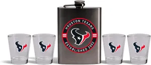 The Memory Company Officially Licensed NFL Stainless Steel Team Logo Flask & Shot Glass Gift Set - Premium 8oz Flask with 4 2oz Shot Glasses - Licensed Game Day Barware