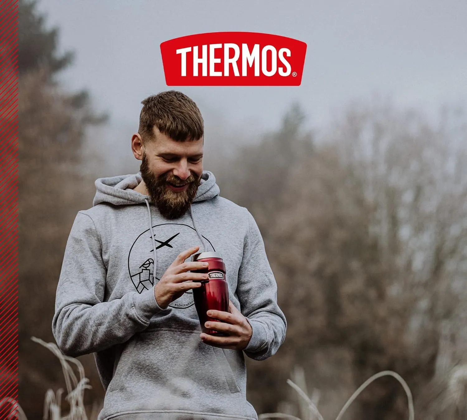 THERMOS 4002.248.047 Flask 0.47 Litre Stainless King Flask, Cranberry, 8,4x8,4x19,8 cm