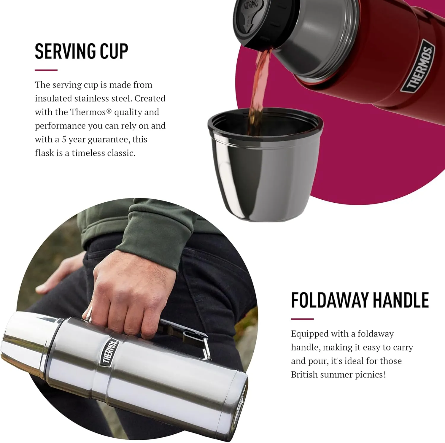 Thermos 81092 Flask, Stainless Steel, Raspberry, 1.2L