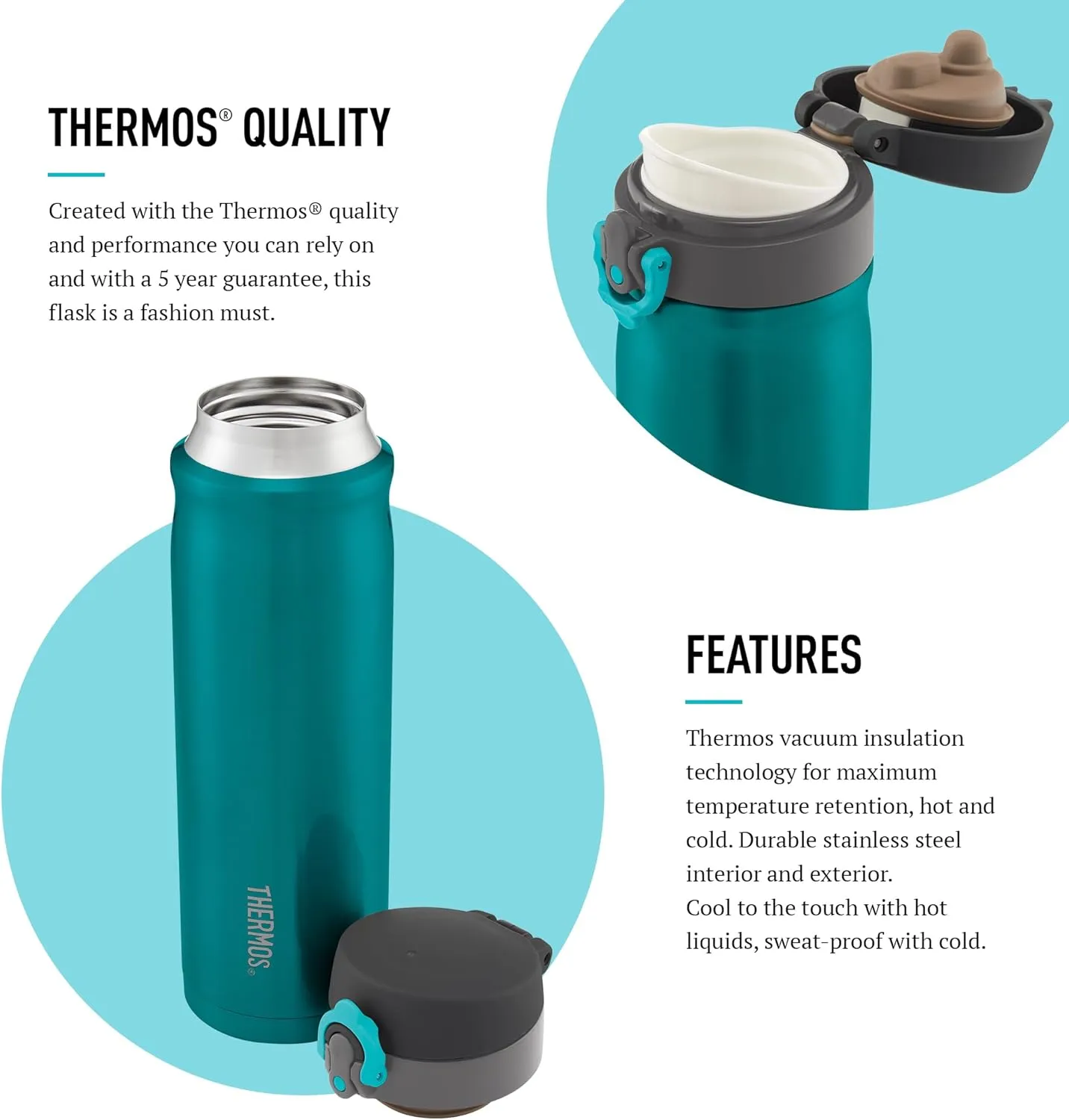Thermos Direct Drink Flask, Teal, 470 ml
