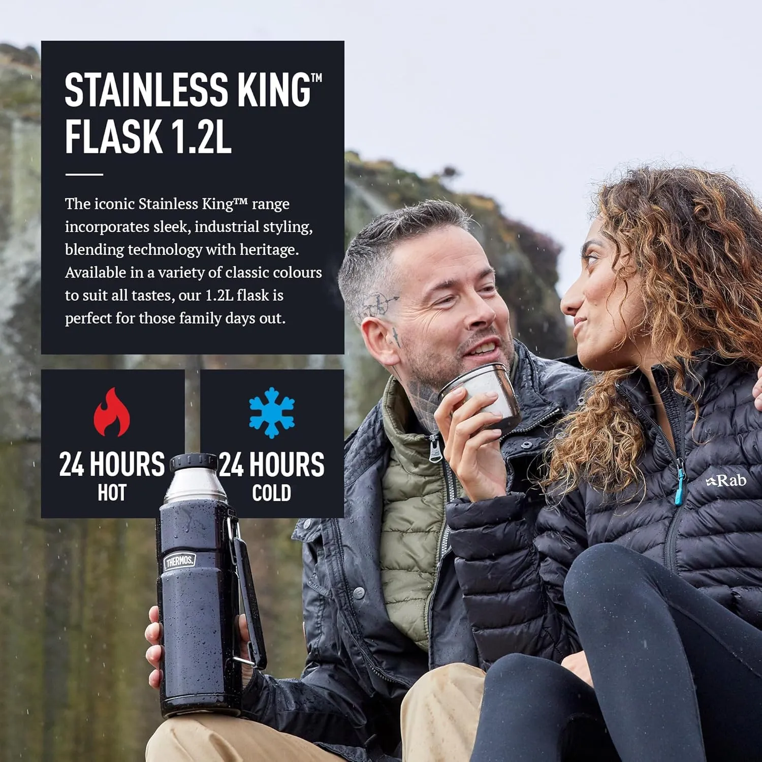 Thermos Stainless King Flask, Glossy Black, 1.2 L, 33.6 x 11.99 x 33.6 cm, 183267