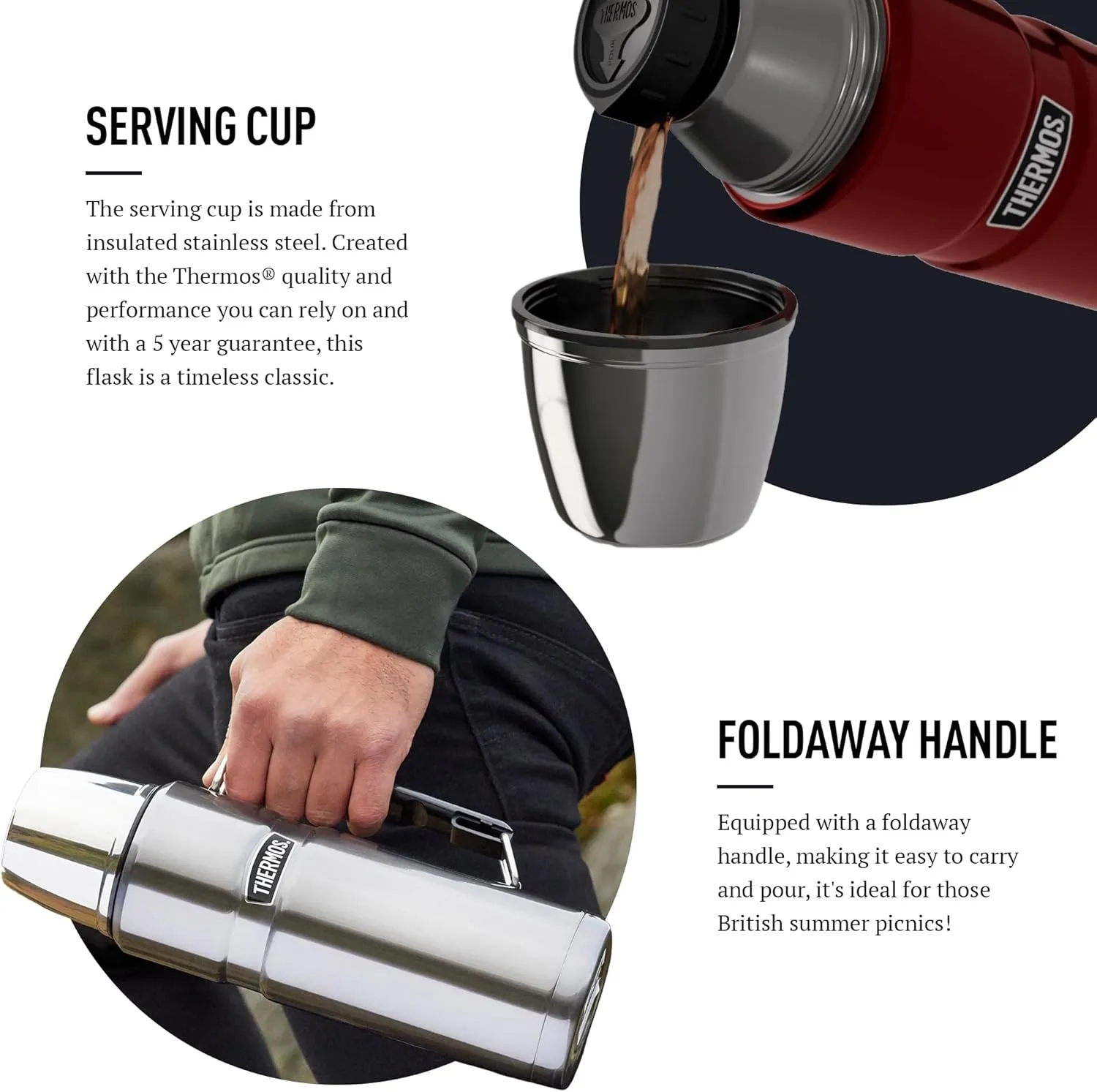 Thermos Stainless King Flask, Glossy Black, 1.2 L, 33.6 x 11.99 x 33.6 cm, 183267