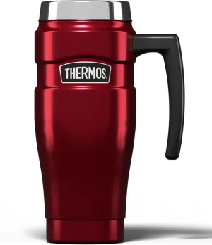 Thermos Stainless King Red Travel Mug (470ml), Reusable Insulated Stainless Steel Coffee Cup for Hot or Cold Drinks, Vacuum Sealed Water Flask with a Leak-Proof Lid, 7hr Hot/18hr