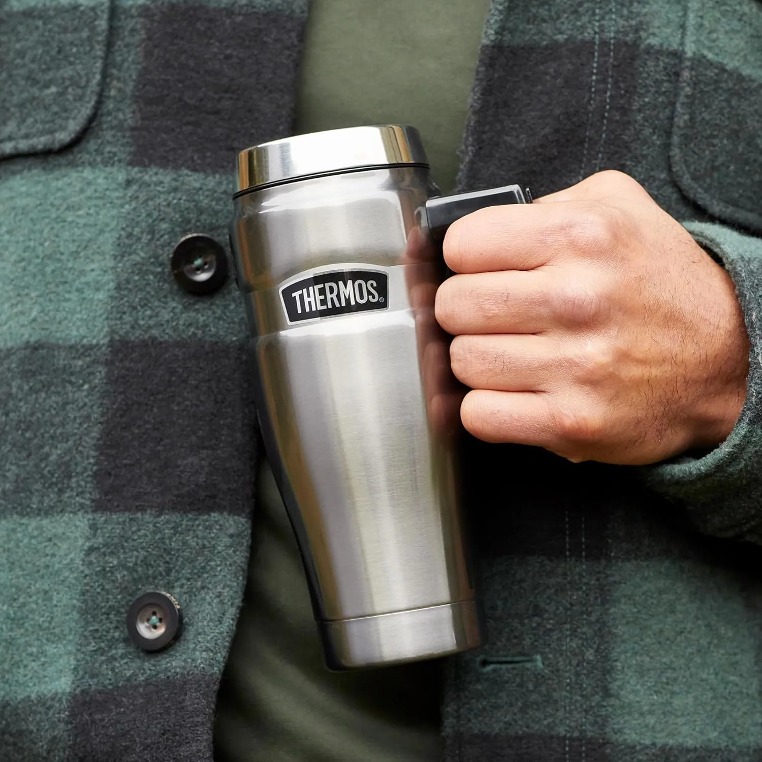 Thermos Stainless King Red Travel Mug (470ml), Reusable Insulated Stainless Steel Coffee Cup for Hot or Cold Drinks, Vacuum Sealed Water Flask with a Leak-Proof Lid, 7hr Hot/18hr