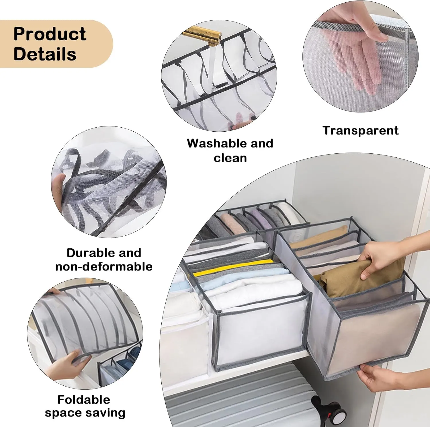 TIGARI Wardrobe Clothes Organizer, Closet Organizer Foldable Drawer Organizer for Clothing, Drawer Dividers for Clothes, Closet Storage for Trousers, Shirts, Jeans, T-Shirt, Bra, Underwear, Socks