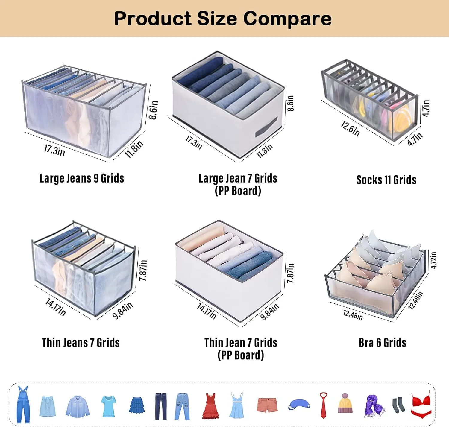 TIGARI Wardrobe Clothes Organizer, Closet Organizer Foldable Drawer Organizer for Clothing, Drawer Dividers for Clothes, Closet Storage for Trousers, Shirts, Jeans, T-Shirt, Bra, Underwear, Socks
