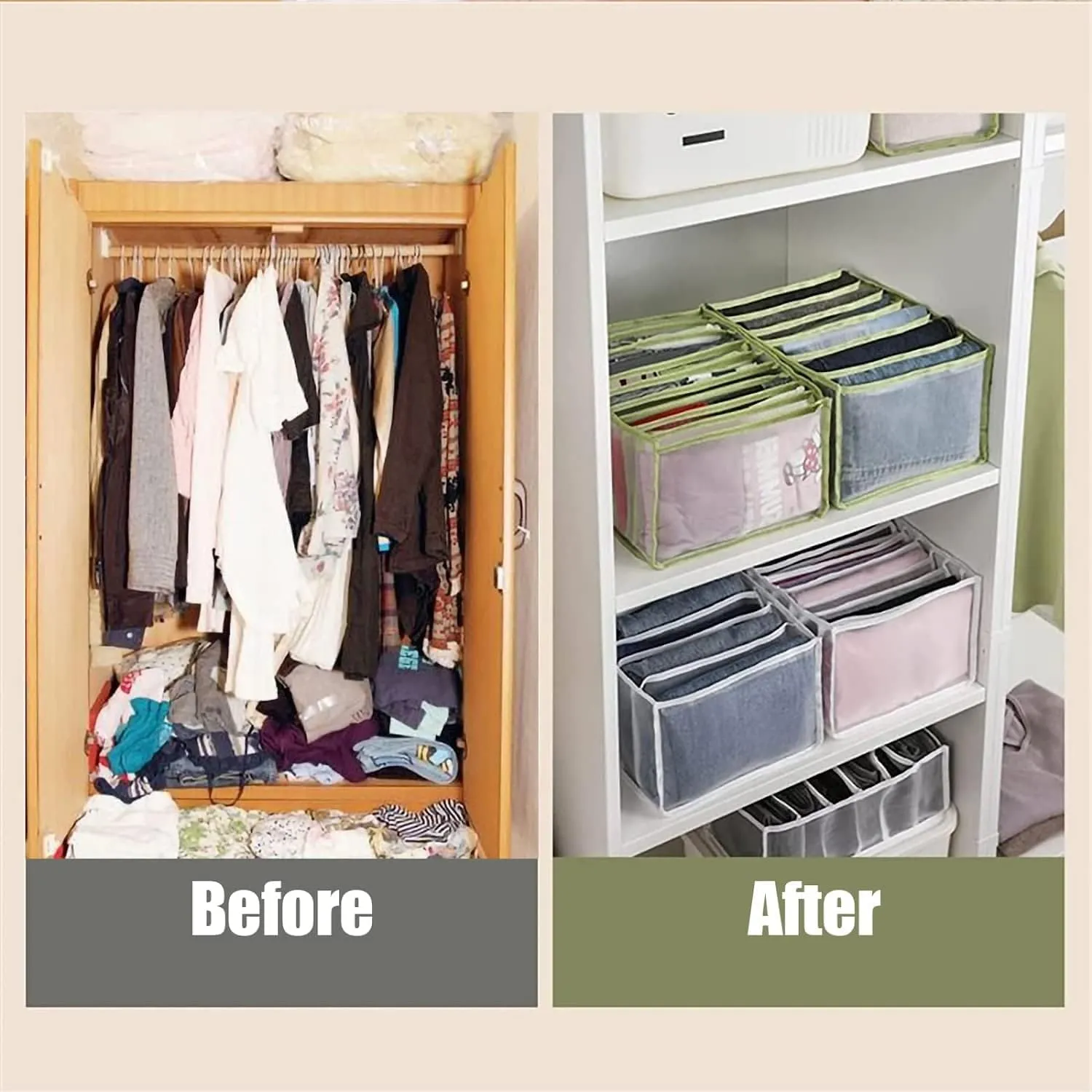 TIGARI Wardrobe Clothes Organizer, Closet Organizer Foldable Drawer Organizer for Clothing, Drawer Dividers for Clothes, Closet Storage for Trousers, Shirts, Jeans, T-Shirt, Bra, Underwear, Socks