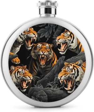 Tigers Round Wine Flask 5 Oz Mini Portable Stainless Steel Drinking Flasks for Men Women Travel Home Office
