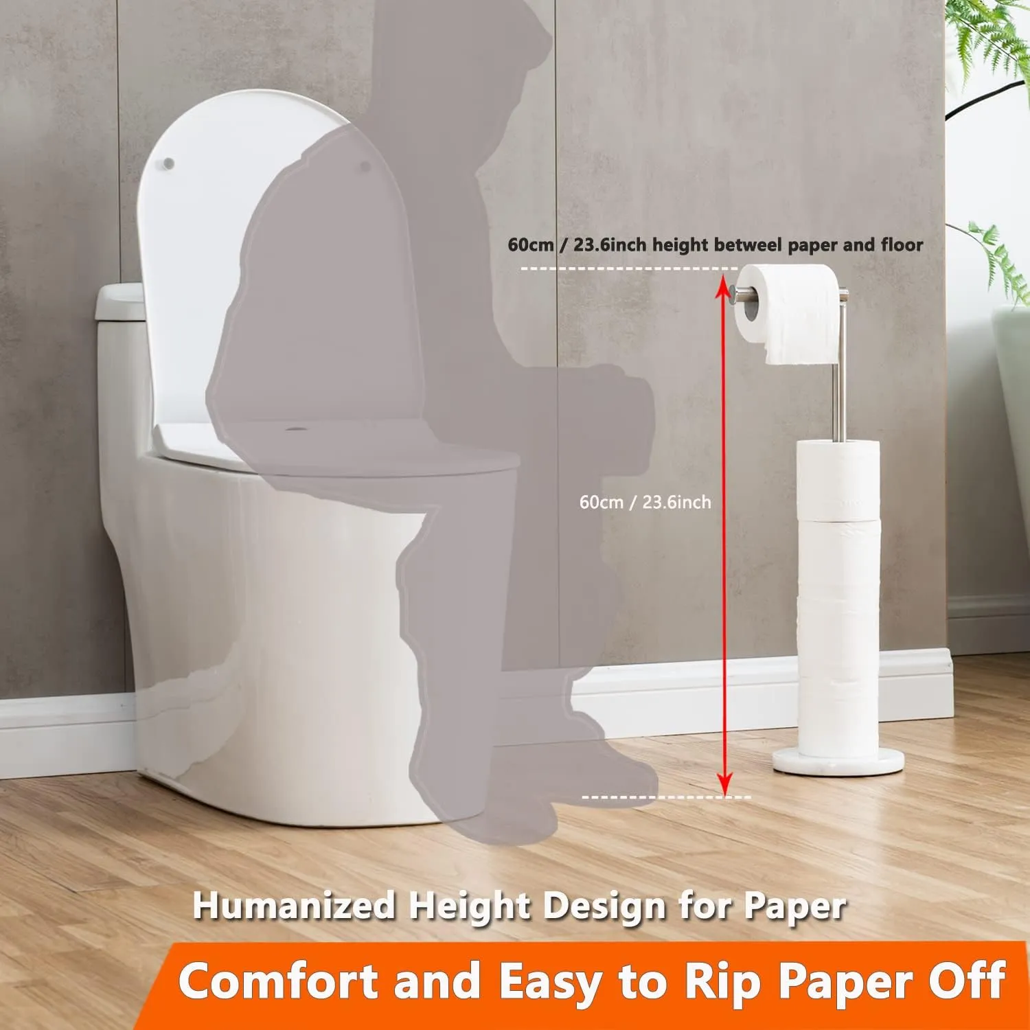 Toilet Paper Holder Stand, Freestanding Toilet Paper Holder with Heavy Marble Base and Brushed Nickel SUS304 Stainless Steel Pole