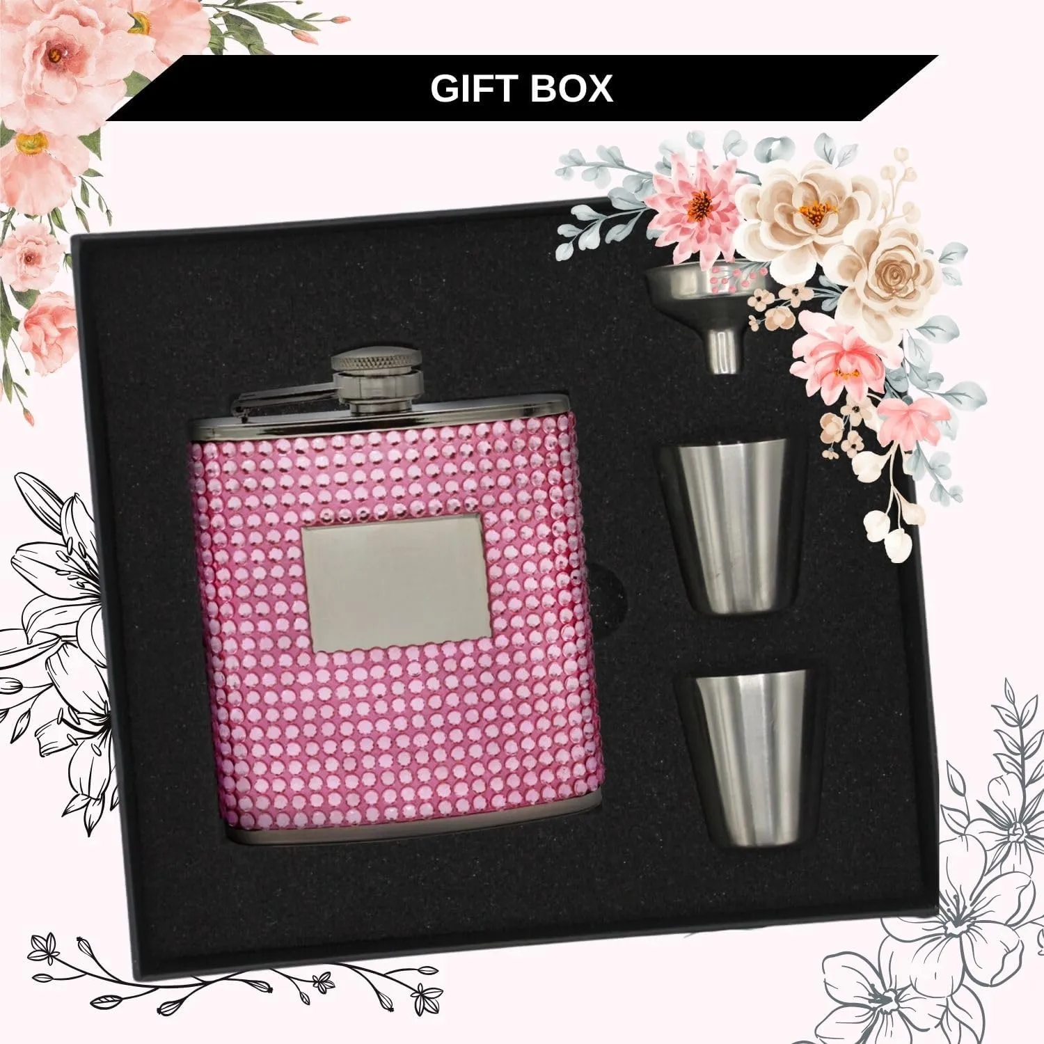 Top Shelf Flasks - Beaded Rhinestone Cute Pink Purse Size Stainless Steel Hip Flask | 6 Oz GIrl Drinking Whiskey Rustproof Flask | Perfect for Girlfriend, Friend Gift