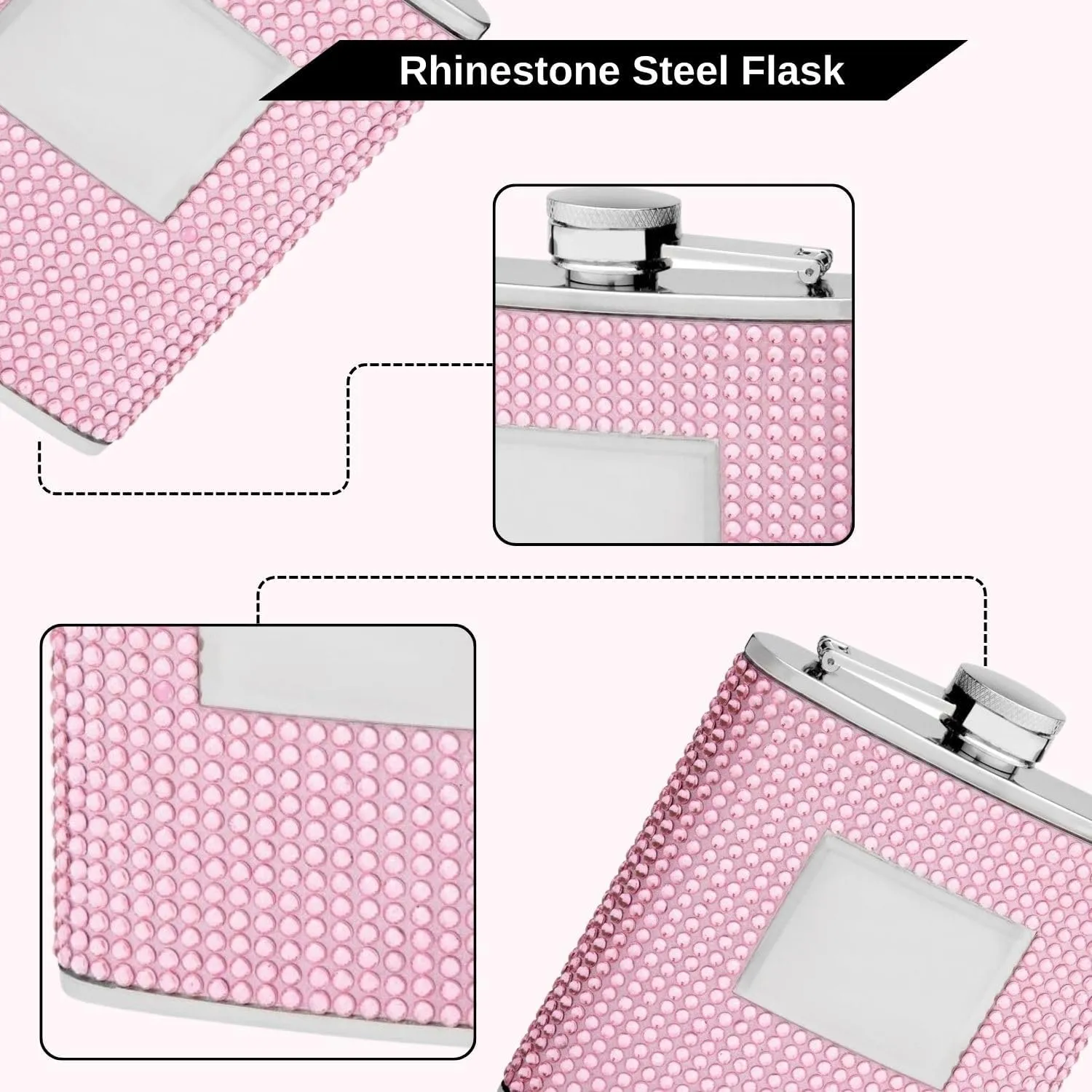 Top Shelf Flasks - Beaded Rhinestone Cute Pink Purse Size Stainless Steel Hip Flask | 6 Oz GIrl Drinking Whiskey Rustproof Flask | Perfect for Girlfriend, Friend Gift