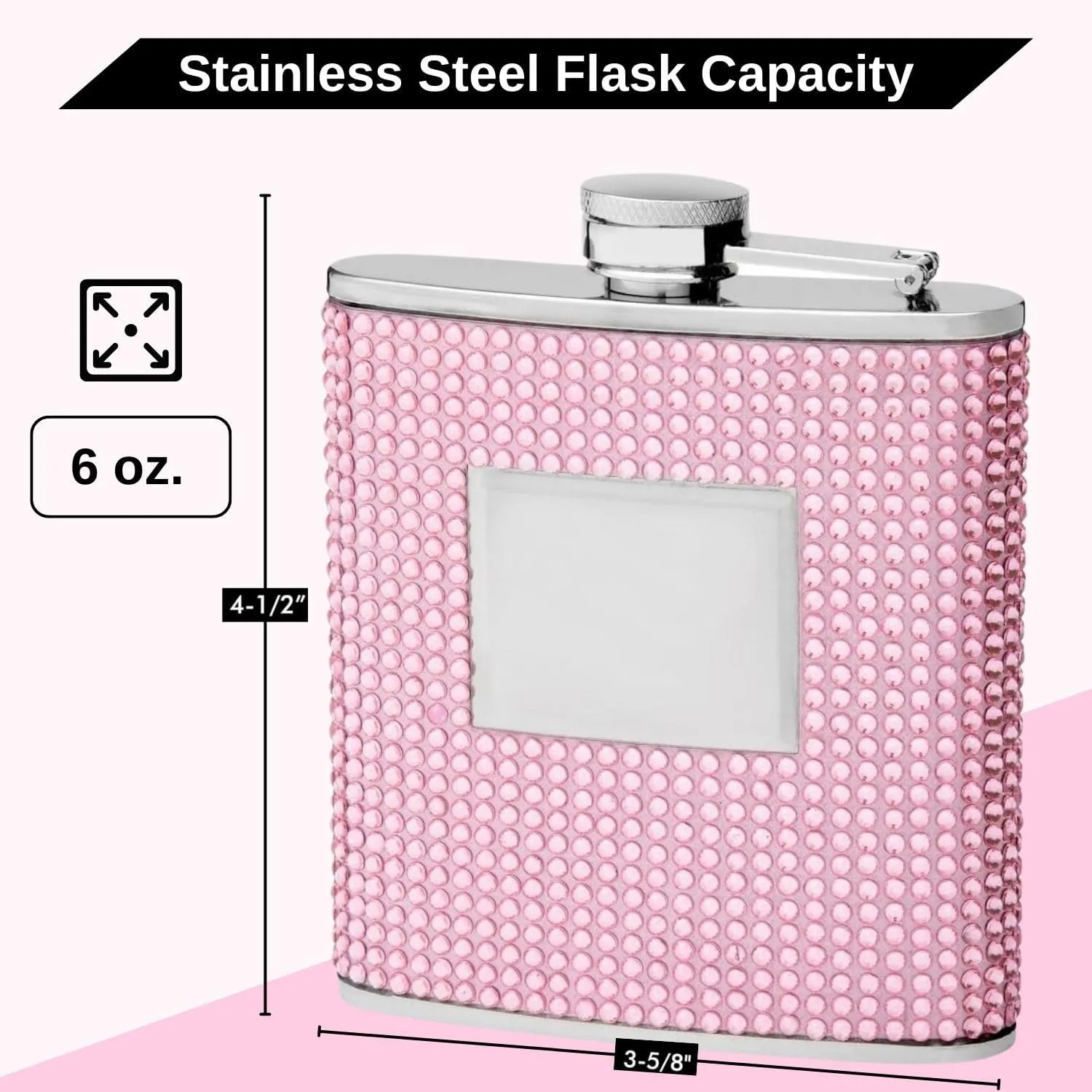 Top Shelf Flasks - Beaded Rhinestone Cute Pink Purse Size Stainless Steel Hip Flask | 6 Oz GIrl Drinking Whiskey Rustproof Flask | Perfect for Girlfriend, Friend Gift