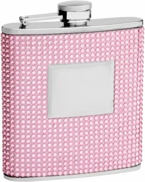 Top Shelf Flasks - Beaded Rhinestone Cute Pink Purse Size Stainless Steel Hip Flask | 6 Oz GIrl Drinking Whiskey Rustproof Flask | Perfect for Girlfriend, Friend Gift