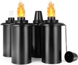 Torch Canisters,4 Packs Replacement Torch Refillable Canisters with Wicks and Caps, Outdoor Citronella Torch Fuel Canisters for Party, Garden Decor (16oz)