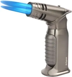 Torch Lighter, Quad 4 Jet Flame Windproof Butane Lighter with Safety Lock Adjustable Refillable Lighter for Kitchen Grill BBQ Candle Camping (Butane NOT Included) (Gunmetal)