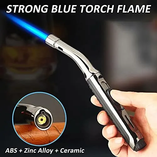 Torch Lighters, 7.5-inch Long Butane Lighter with Visible Window, Adjustable Jet Flame Windproof Lighter for Candle Grill Fireplace Camping (No Gas)