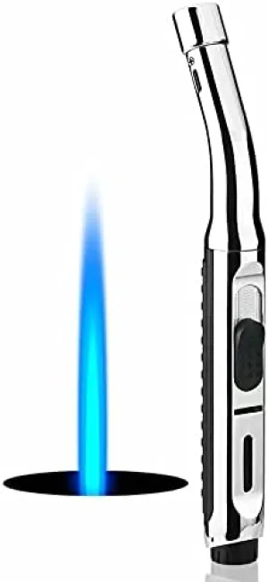 Torch Lighters, 7.5-inch Long Butane Lighter with Visible Window, Adjustable Jet Flame Windproof Lighter for Candle Grill Fireplace Camping (No Gas)