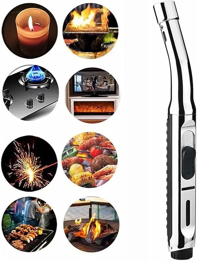 Torch Lighters, 7.5-inch Long Butane Lighter with Visible Window, Adjustable Jet Flame Windproof Lighter for Candle Grill Fireplace Camping (No Gas)