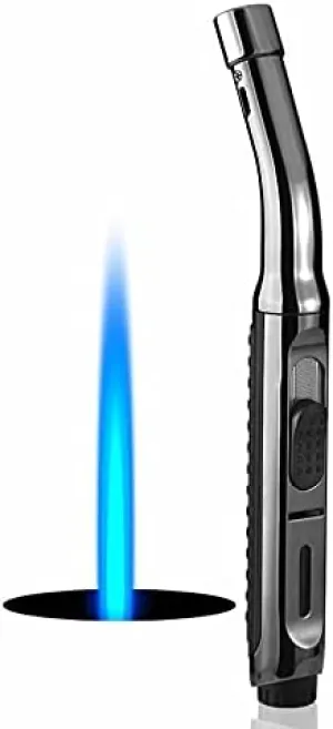 Torch Lighters, 7.5-inch Long Butane Lighter with Visible Window, Adjustable Jet Flame Windproof Lighter for Candle Grill Fireplace Camping (No Gas)
