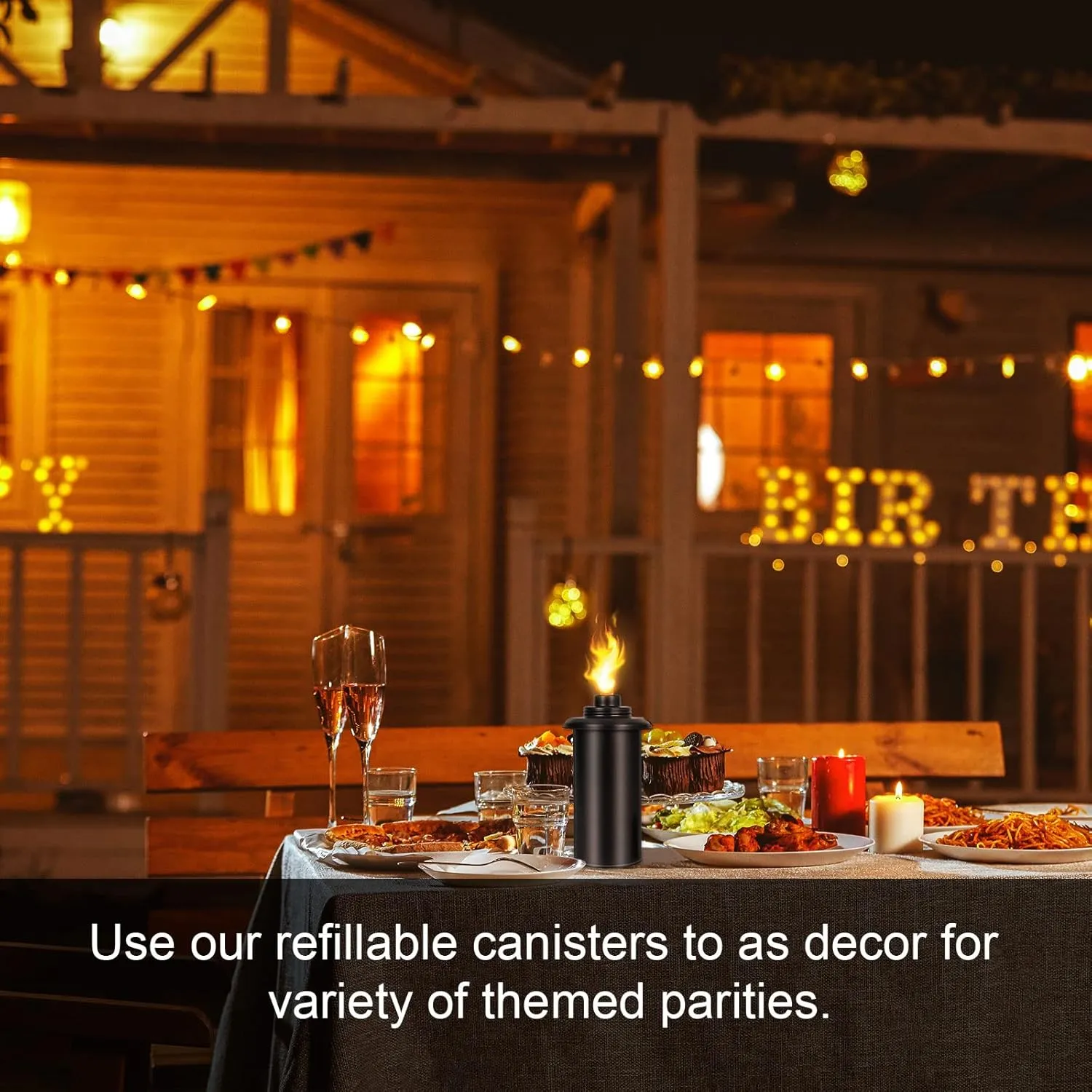 Torch Replacement Canisters 12oz, Outdoor Refillable Canister with Wicks and Caps, Bamboo Citronella Torch Cans for Patio, Garden
