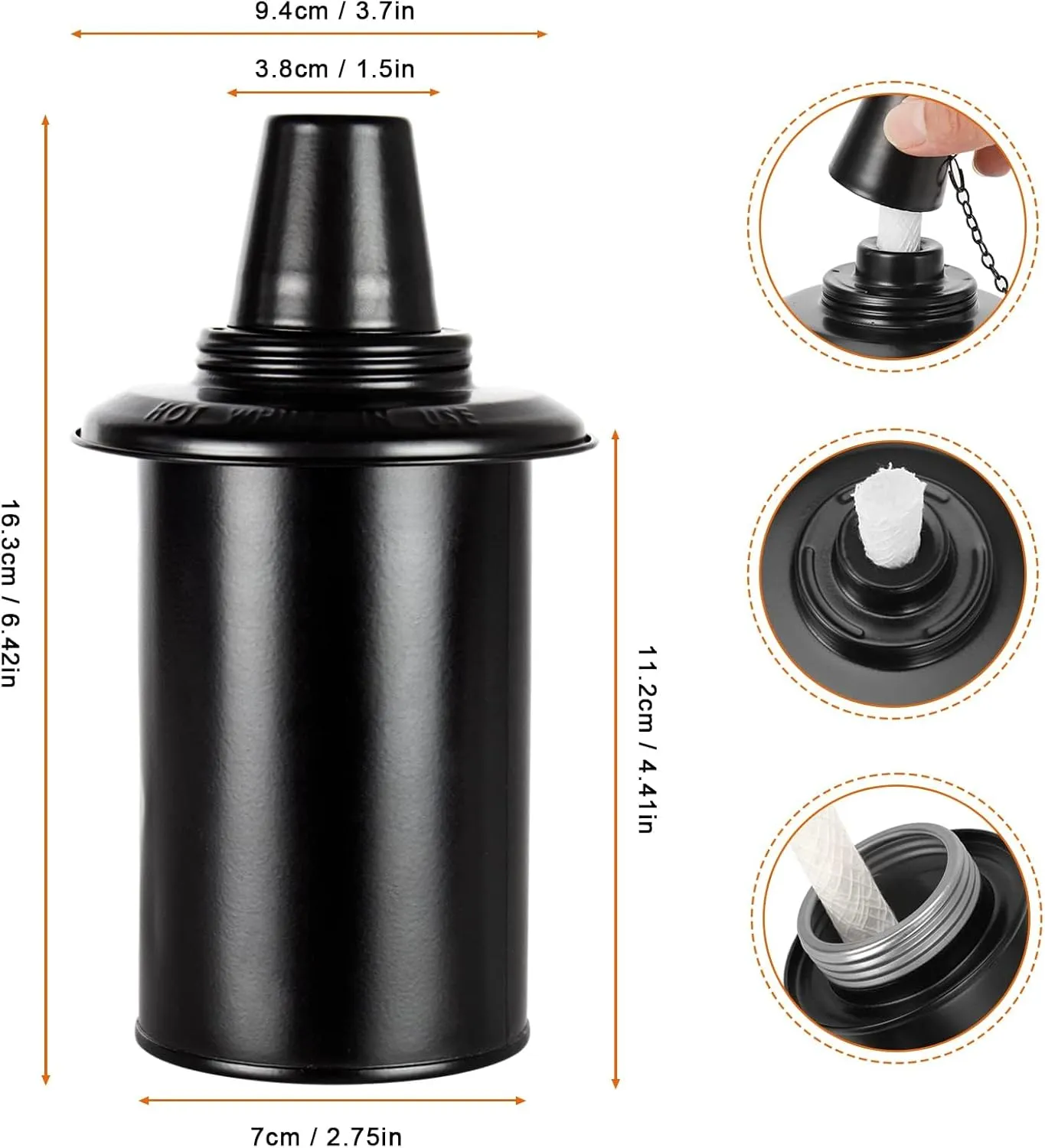 Torch Replacement Canisters 12oz, Outdoor Refillable Canister with Wicks and Caps, Bamboo Citronella Torch Cans for Patio, Garden