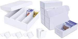 Trading Card Storage Box 4 Pack 3200 Count and 8-Pack•100 Count Corrugated Cardboard Trading Card Top Loaders with Dividers & Labels for TcG/Magic/Mtg Organizer and Collection