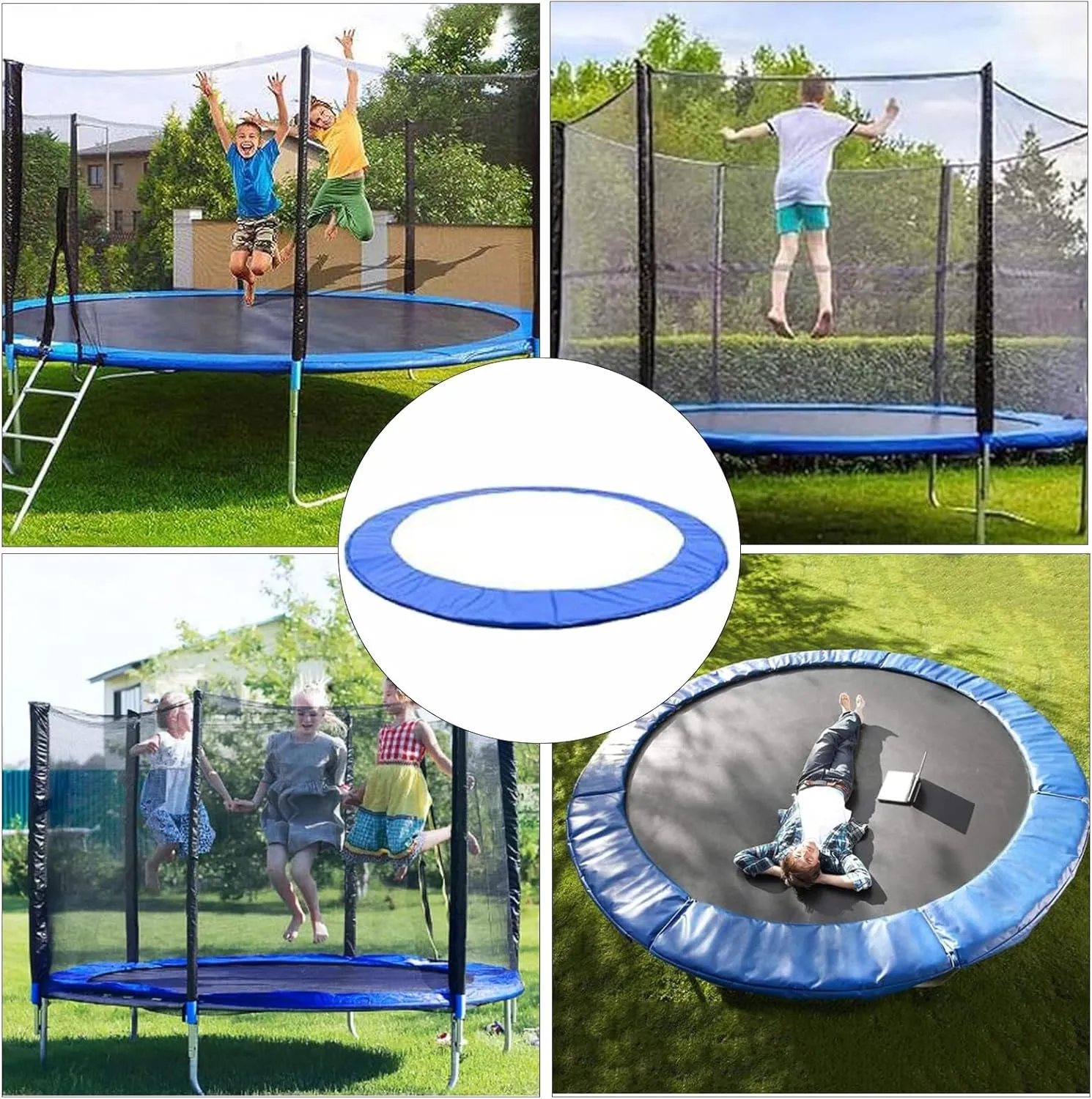 Trampoline Pad, 10ft 12ft 14ft Replacement Trampoline Safety Pad, Waterproof Trampoline Spring Cover, Round Without Hole for Pole, Tear-Resistant Edge Protection(Blue,13ft)