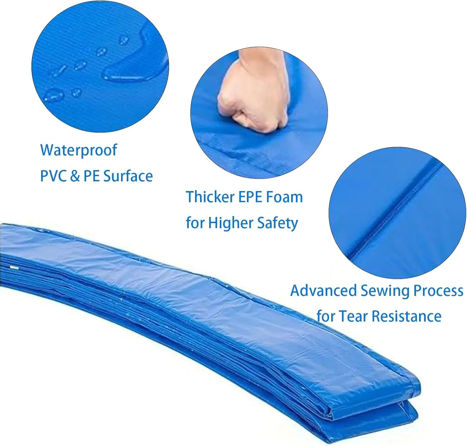Trampoline Pad, 10ft 12ft 14ft Replacement Trampoline Safety Pad, Waterproof Trampoline Spring Cover, Round Without Hole for Pole, Tear-Resistant Edge Protection(Blue,13ft)