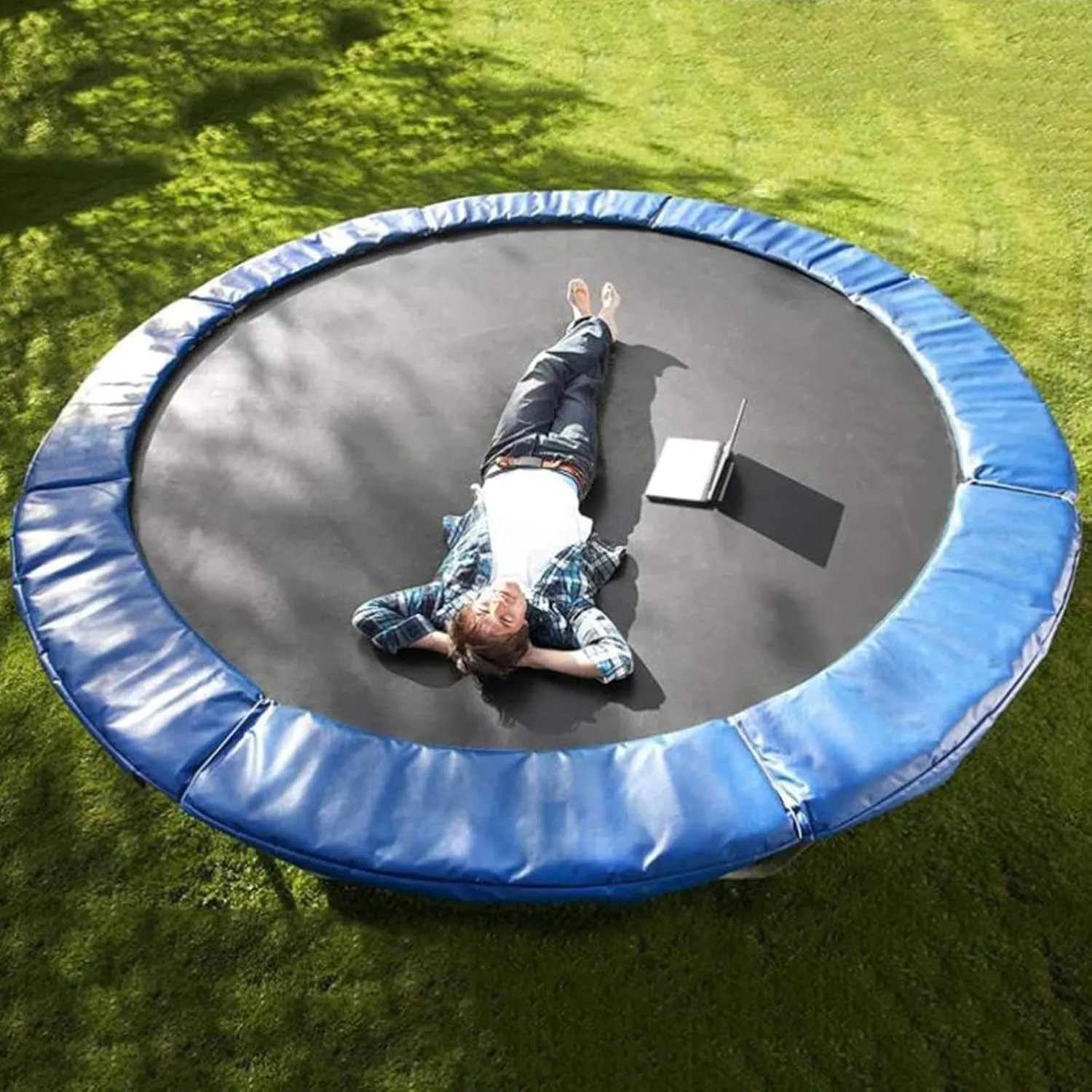 Trampoline Pad, 10ft 12ft 14ft Replacement Trampoline Safety Pad, Waterproof Trampoline Spring Cover, Round Without Hole for Pole, Tear-Resistant Edge Protection(Blue,13ft)